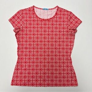 J McLaughlin Short Sleeve T-Shirt Size S Orange Pink Geometric Catalina Cloth